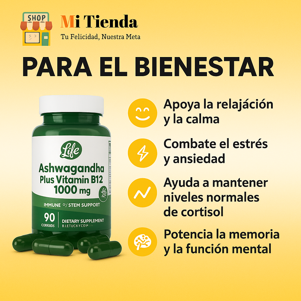ASHAWAGANDA (GINSENG INDIO) + B12 X 90 CAPSULAS