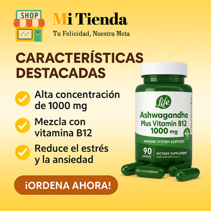 ASHAWAGANDA (GINSENG INDIO) + B12 X 90 CAPSULAS